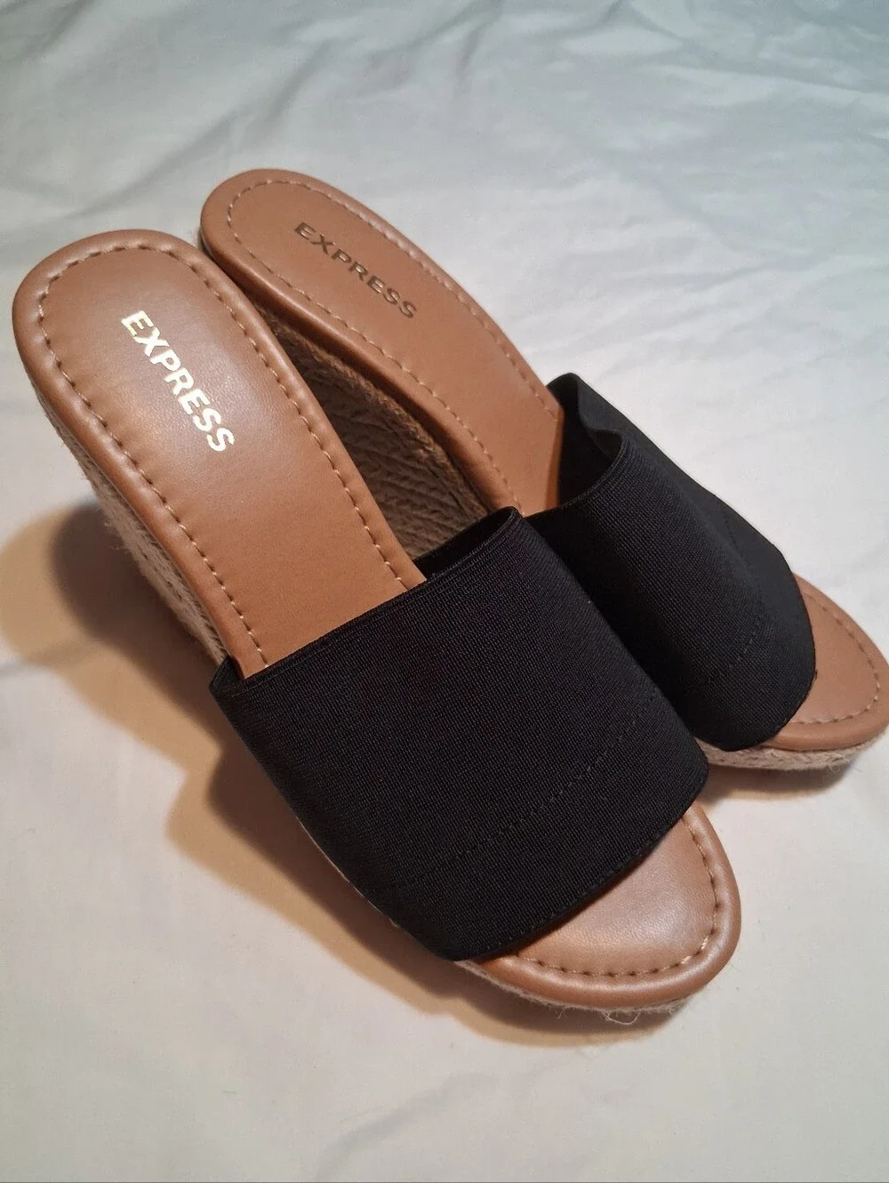 Express Black Elastic Band Espadrille Wedge Sandals Size 7